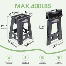 ACKO Folding Step Stool Foldable 17.5 Inch Stools for Adults and Kids,Plastic Stools Tall 400 lbs Capacity, Collapsible Stool for Kitchen, Stepping Foot Stool with Handle, Dot Grey,1 PC