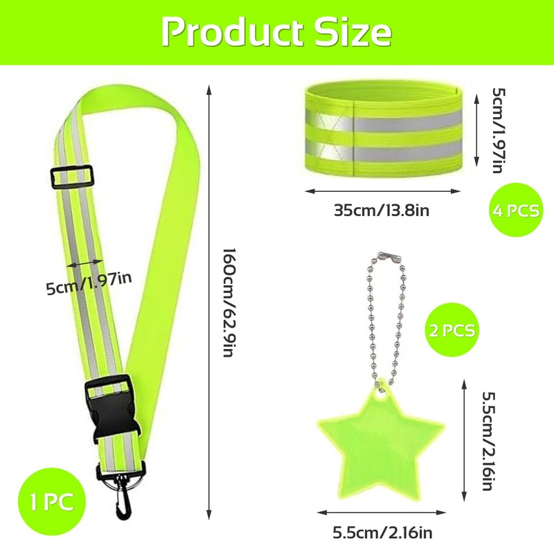 NICKLIN Reflective Strips Adjustable,7Pcs High Visibility Reflective Gear Set,Reflector Belts