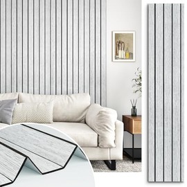 White/Grey 3D Wood Slat Panels for Walls Peel and Stick PVC Slat Wall Paneling Soundproof Self Adhesive Faux Wooden Slatted Panel for Wall Decor Interior Living Room Bedroom 118"x 11.8"