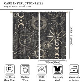 Sun Moon Curtain Panels Long Window Drapes for Bedroom Living Room Thermal Insulated Window Curtains with Star Planet Pattern 72"X 63"