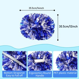 6 Pcs Cheerleading Pom Poms - 14 Inch Cheerleader Pompoms with Baton Handle, Plastic Metallic Foil Cheer Hand Flowers Bulk, for Team Sports Games Dance Cheering Kids Adults (Silver)