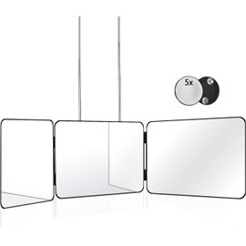 JANMPASK 3 Way Mirror for Self Hair Cutting Tools with Height Adjustable Mirror 360 Trifold for Makeup to See Back of Head (Black)