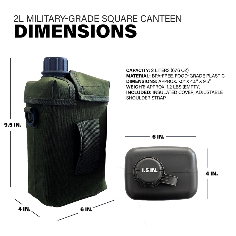 Sirius Survival 2L Military-Grade Square Canteen with Insulated Case &