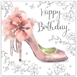 Twizler Happy Birthday Card For Her with Unique Watercolour Effect and Pink Shoe - Female Birthday Card – Womens Birthday Card – Ladies Birthday Card