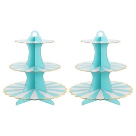 CAPASTEC 2 Pieces Cupcake Stand, 3-Tier Cupcake Stand Tower, Cardboard Dessert Cupcake Stand Tower for Birthday Wedding Party Decoration, Blue White