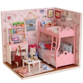 Itian DIY Wooden Cabins Miniature Dollhouse, Building with LED, Unique Gift for Children and Teens