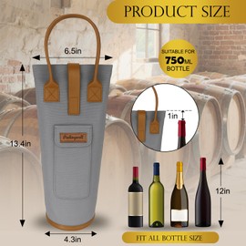 Packingwell Wine bottle Cooler Bag for Travel, Beach & Gifts, Durable PU Handle, Utility Pocket, Perfect for Wine Lovers (Grey)