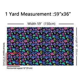 Tela de hongos por The Yard, tela de tapicería de plantas trippy, tela decorativa kawaii de dibujos animados, tela decorativa de estrella de neón para interiores y exteriores, tela impermeable de arte de bricolaje, verde azulado, 2 yardas