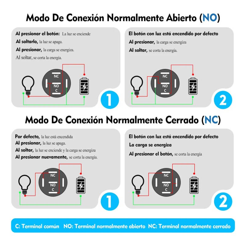 3 Push Button Metal Iluminado 16mm Impermeable Momentáneo Azul