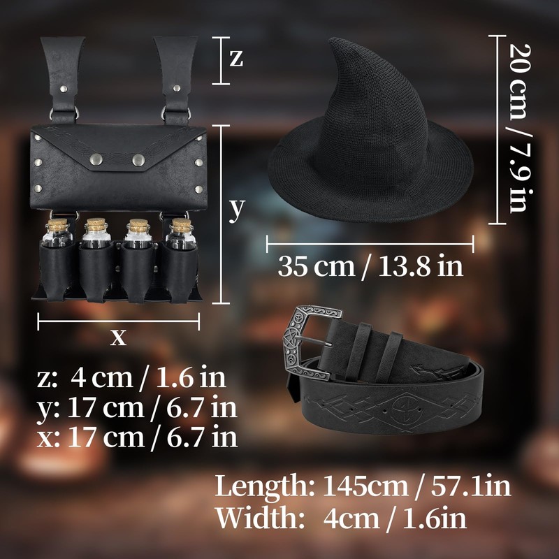 EpicCos 3PCs Witch Hat Alchemy Belt Pouch with 4 Cork