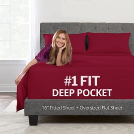 Full Size Sheets – Sheets Full Size Bed Set – Soft Full Size Sheet Sets 16” Deep Pockets Fitted Sheet – Oversize Flat Sheet – 2 Zipper Closure Pillowcases – Full Bed Sheets Full Sheet Set – Red