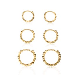 925 Silver Hoop Earrings, Rose Gold, Silver, Black, Gold Earrings Set, Small Hoop Earrings Helix for Women, Men, Girls (8 mm/10 mm/12 mm), Metal Alloy Steel, No Gemstone