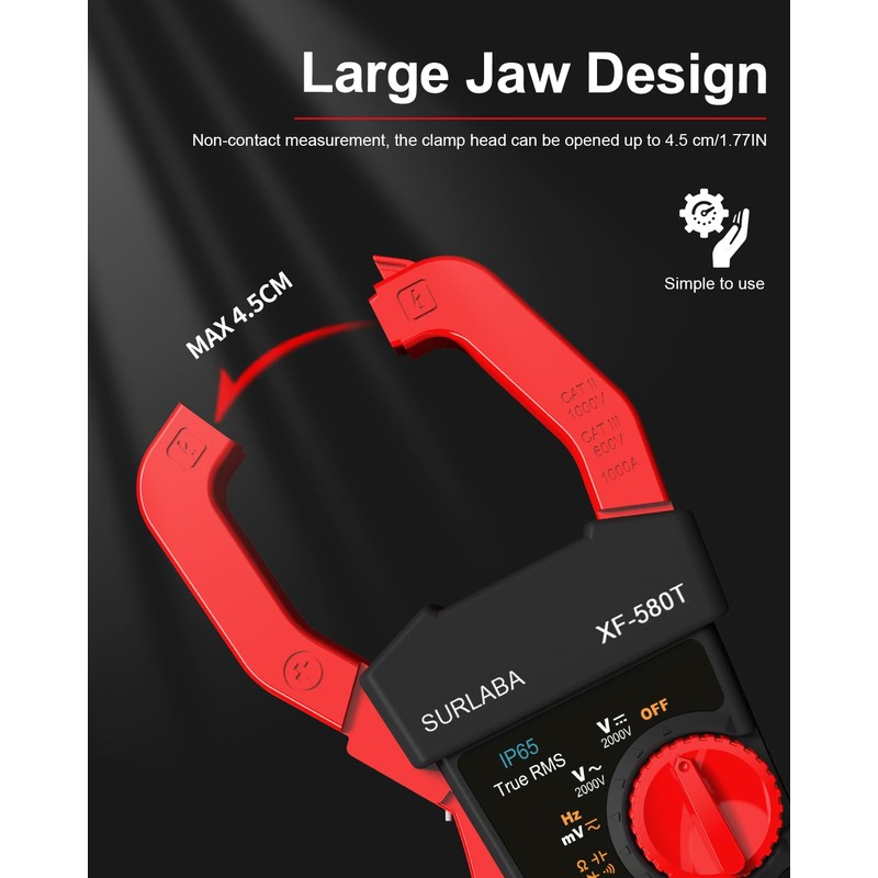SURLABA Digital Clamp Meter 1000A/2000V AC DC Current Voltage LPF