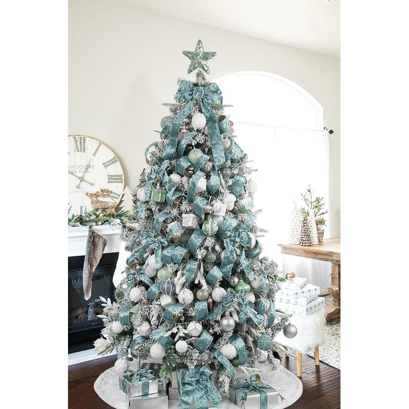 HUIHUANG Blue Velvet Ribbon Wired, 1.5 inch Steel Blue Christmas