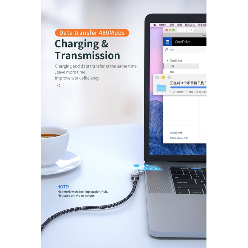 HIEbee Magnetic USB C Adapter,Right Angle Magnetic USB C to