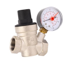 SIXRUN Wasserdruckregler einstellbarer Griff Messing 0-160PSI für Wohnmobile, mit Manometer, Edelstahlfilter (DN15)