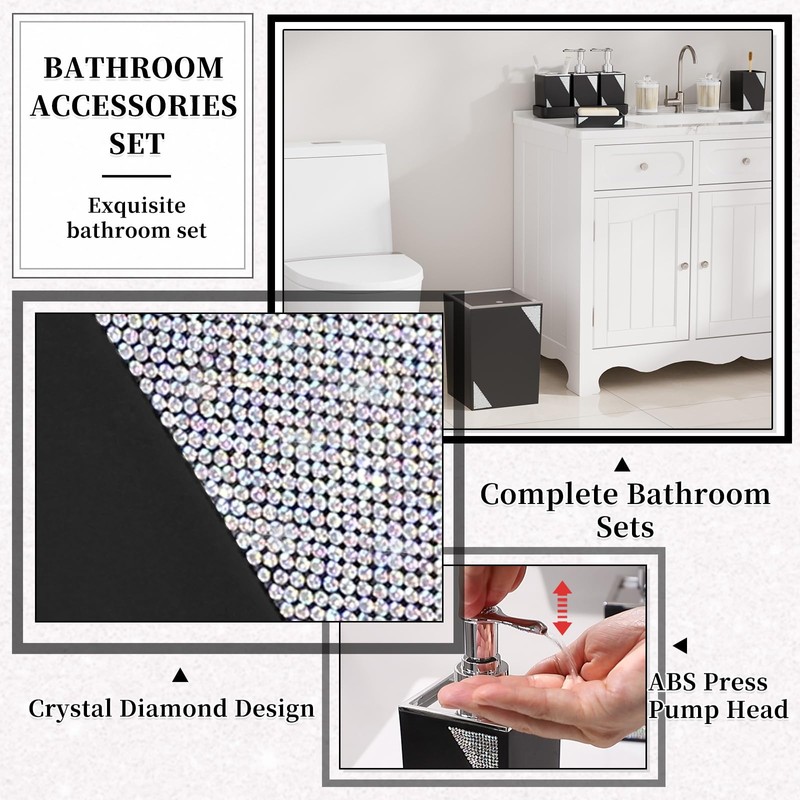 InnJoey Black Bathroom Accessories Set - Luxurious Bathroom Accessory Decor