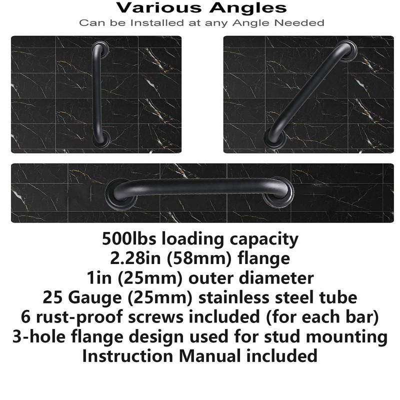 2 Pack Black Grab Bar 16 Inch - 1" Diameter,