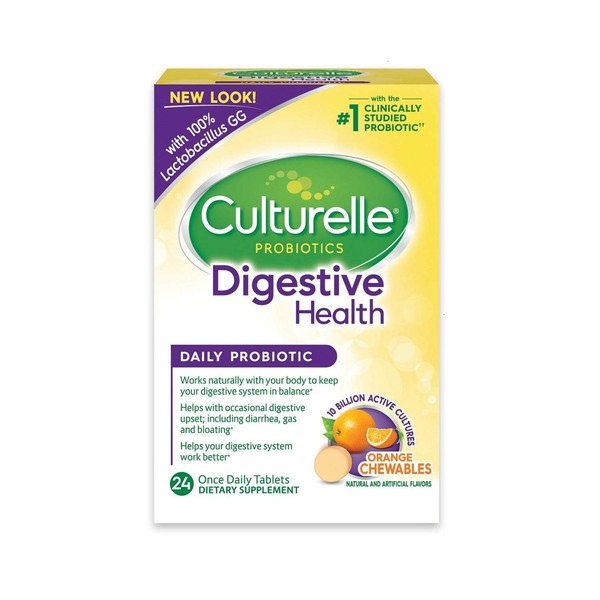 Culturelle Digestive Health Probiotic Chewable Tablets, Orange 24 ea (Pack of 3)