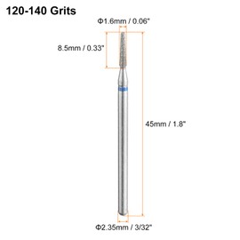 HARFINGTON 5pcs 120-140 Grits Diamond Grinding Bit 1.6mm Tapered Head 2.35mm Shank 8.5mm Length Stone Sanding Drill Bits Rotary Tool for Ceramic Glass Nails Grinding Polishing