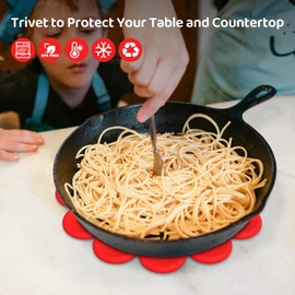 Trivets for Hot Dishes,Hot Pads for Kitchen,Daisy Silicone Pot Mat，Hot Pots,Pans,Bowls,Plate,Heat Resistant Mats for Countertop,Silicone Mats for Kitchen Counter (red, Large)