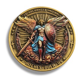St Michael the Archangel Watches Over Us Challenge Coin Token - Psalm 91:10-11 Bible Verse, Zinc Alloy Saint Michael Coin, Religious Gifts for Protection & Faith, Catholic Gifts for Men