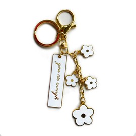 You Are Enough Keychains, Cute Daisy Pendants Enamel Inspirational Quotes Key Chain Accessories for Purse Backpack Purses Gift for Women White Medium, gold / white