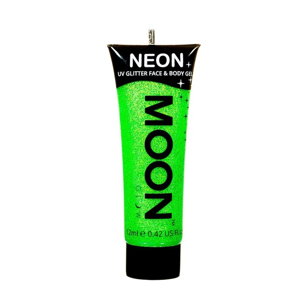 Moon Glow, Neon-UV-Glitzer-Gesichts- und Körpergel, Glitzer-Gesichtsfarbe (Grün, 12 ml (1 Stück))