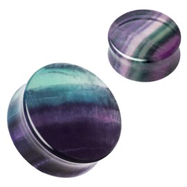 Pierced Owl Natural Rainbow Fluorite Stone Double Flared Plugs, Sold as a Pair (19mm (3/4"))