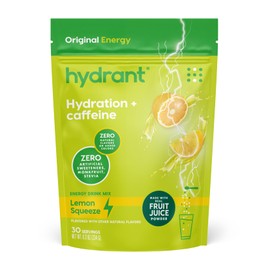 HYDRANT Energy Bulk Electrolyte Drink Mix, Caffeine & L-Theanine Rapid Hydration Mix with Real Fruit Juice Powder, Sweetened with Cane Sugar (30 Servings, Lemon Squeeze)