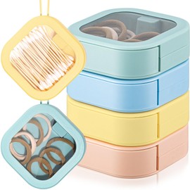 Kathfly 4 Pcs Hair Tie Organizer Portable Hair Accessory Storage Containers Stackable Hair Tie Bobby Pin Holder Home Cotton Swab Dispenser Hair Accessories Jewelry Organizer Box(Vivid Colors)