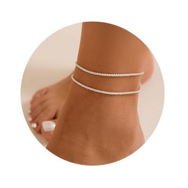 SULIUDAJI Anklet for Women, Petite Layered Waterproof Anklet for Women, Adjustable, Anklet Set Rope Link Beach Anklet for Women