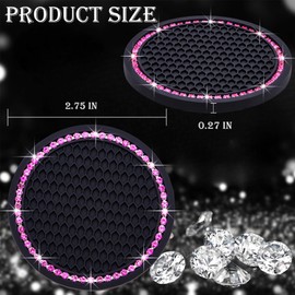 MEAJOO 2PCS Bling Cup Holder Coaster, 2.75 Inch Auto Car Cup Holder Insert Coasters, Soft Silicone Anti-Slip Shockproof, Universal Vehicle Interior Accessories for Women Girls (Black & Pink)