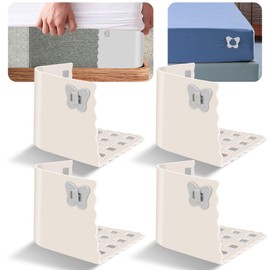 ELEDUCTMON Silicone Bed Sheet Holder Lock & Mattress Corner Tightener for Thin & Fitted Sheets - Adjustable Straps with Gripper Clips, Heavy Duty Fastener to Keep Sheets Secure & Tight on Bed (Beige)