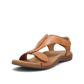 Taos The Show Premium Leather Women's Sandal - Experience Everyday Style, Comfort, Arch Support, Cooling Gel Padding and an Adjustable Fit for Exceptional Walking Comfort Caramel 10 (W) US