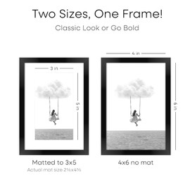 Homeforia 4x6 Picture Frame Black, High End Metal 4 x 6 Black Frames for Wall or Tabletop, 4 by 6 Picture Frame Photo Frame 4 x 6 with 3x5 Mat, Tempered Glass, Wall Hook Included, Set of 1