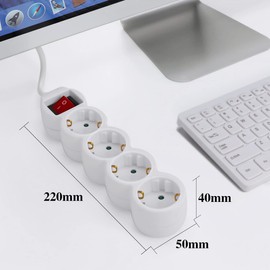 ExtraStar Power Strip 4-Way Multiple Socket with Save Energy Switch for Power Saving, Cable 3 m, Child Lock 16 A, 3680 W, White