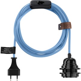 Hoopzi, Bala, E27 socket with cable, E27 lamp socket with cable and switch, Textile cable with socket, Lamp cable, Pendant light, 4.5 metres, 36 colours