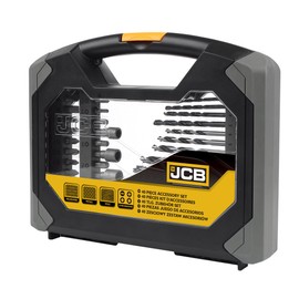 JCB - Combination Drill and Bit Set - 40 Piece Accessory Set - Selection of HSS Masonry and Wood Drill Screwdriver Bits & Nut Sockets - Presented in a Durable Folding Carry Case