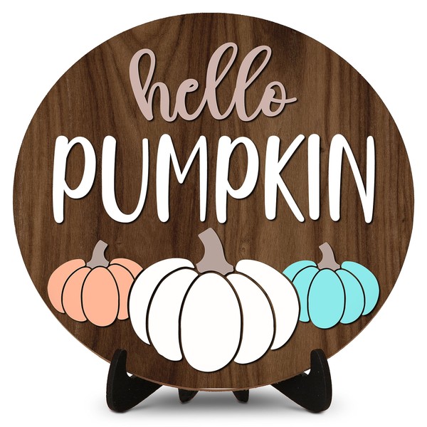Hello Pumpkin Autumn Wooden Sign with Stand, Welcome Fall Home