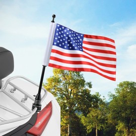 American Flag 6" x 9" with Black Motorcycle FlagPole Mount for Harley Davidson Honda Suzuki Kawasaki Goldwing CB VTX CBR Yamaha Fits 1/2" Round Luggage Rack