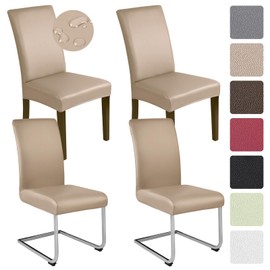 Alishomtll PU Chair Covers Set of 4/6 Leather Stretch Universal Chair Slipcovers Waterproof Elastic Dining Room Chair Covers Washable Chairs Protection for Kitchen Restaurant Hotel (Khaki, 4 pcs)