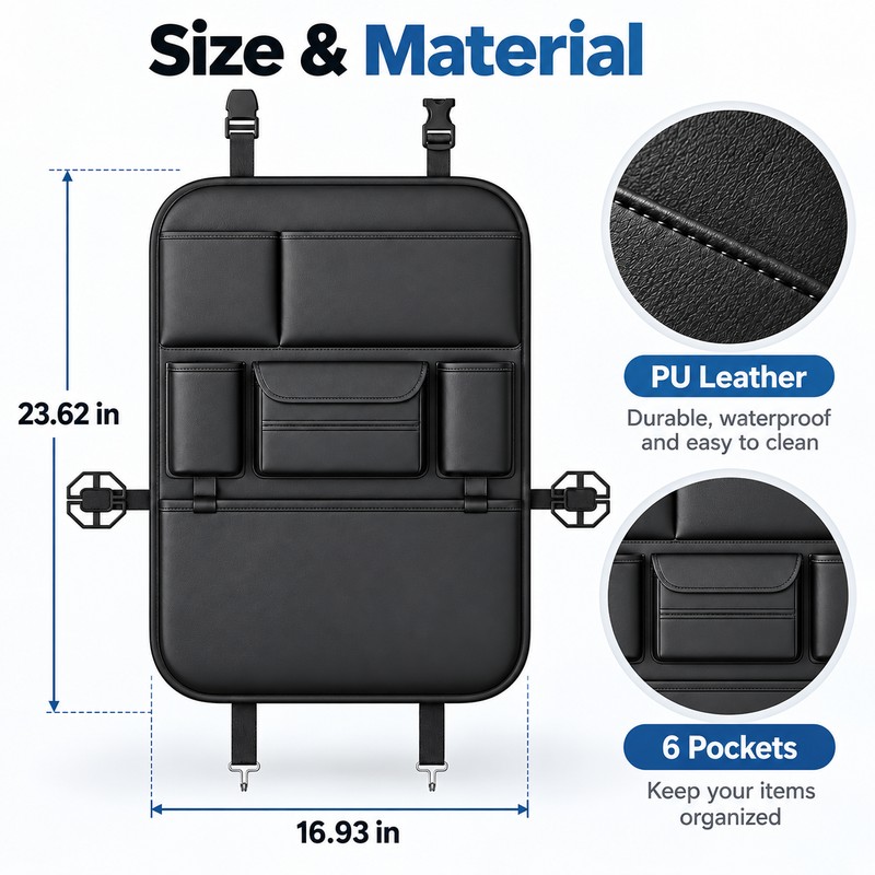 Car Seat Back Organizer for Rear Seat Storage – Black