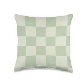 Light Sage Green Checkered Checkerboard Pattern Throw Pillow