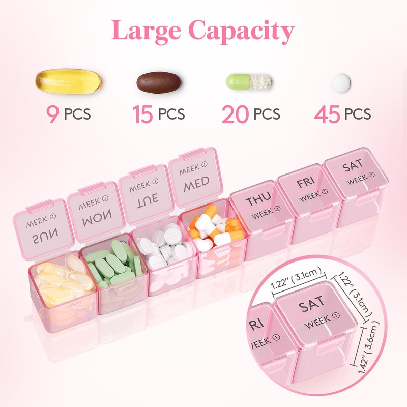 Lifewit Monthly Pill Organiser, 28 Day Tablet Pill Box, Pink,