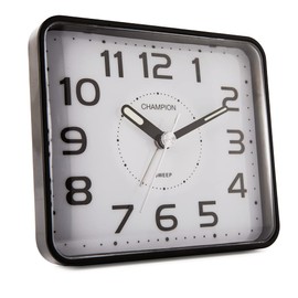 Classic Bold Traditional Black Square Quartz Sweeping Non Ticking Alarm Clock with Flashing Back Light and Bleep Alarm.