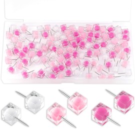 100PCS Clear Push Pins Thumb Tacks Cute Push Pins Decorative for Cork Board, Bulletin Board, Memo Board or Wall (White Pink)