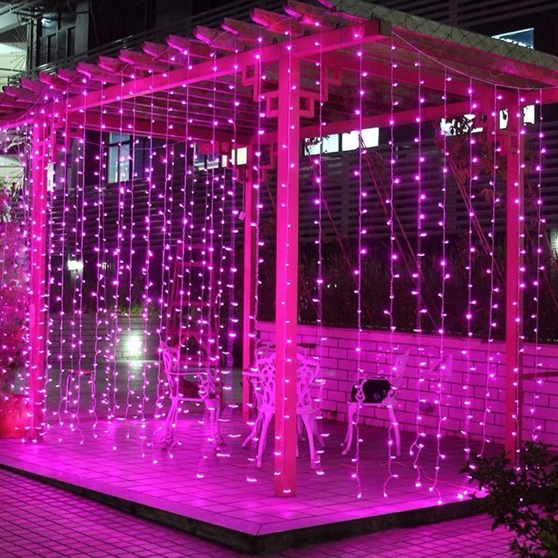 JMEXSUSS 300 LED Pink Curtain Lights, Remote Control Curtain String