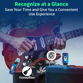 A9 Wireless Guitar System - 2.4GHz Guitar Accessories Transmitter Receiver, 24-bit 48KHz Audio, 100ft Range, No Latency, 4-Hour Rechargeable Battery, for Electric Bass (Blue(1TX+1RX))