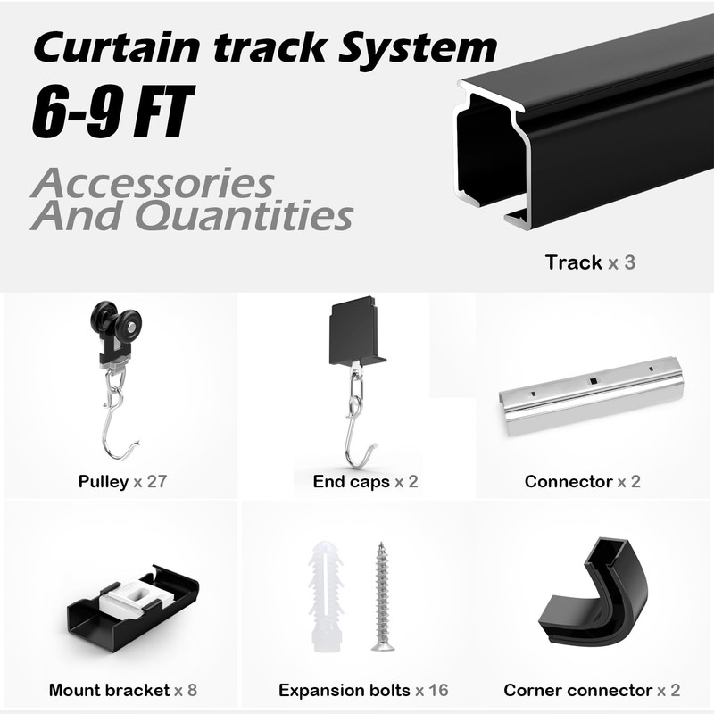 Room divider Ceiling Track set for Curtains with hooks, Corner